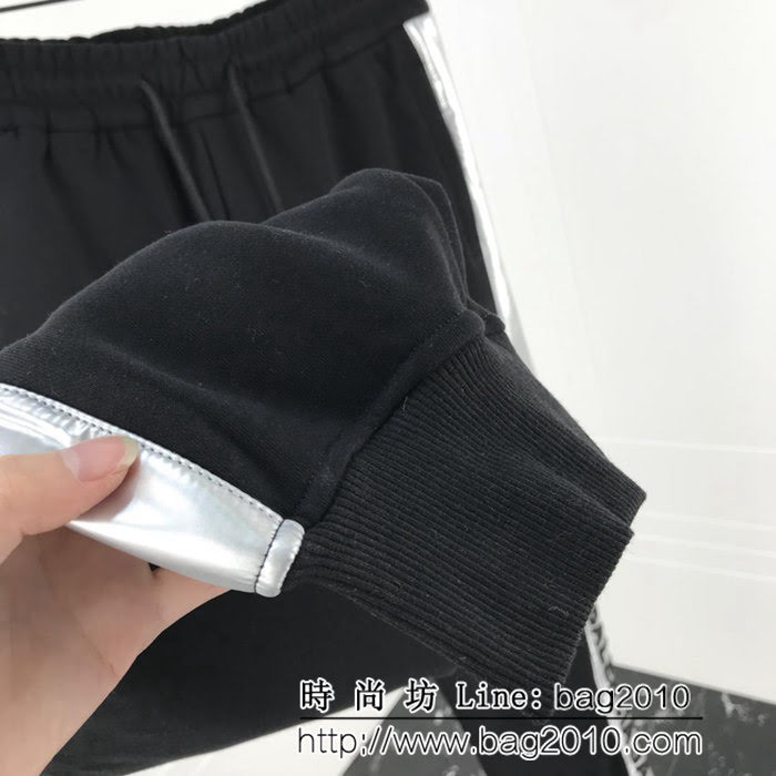 BALENCIAGA巴黎世家 18冬季新款 銀色面料拼接 刺繡字母 純棉加絨長褲 男女同款 ydi1670